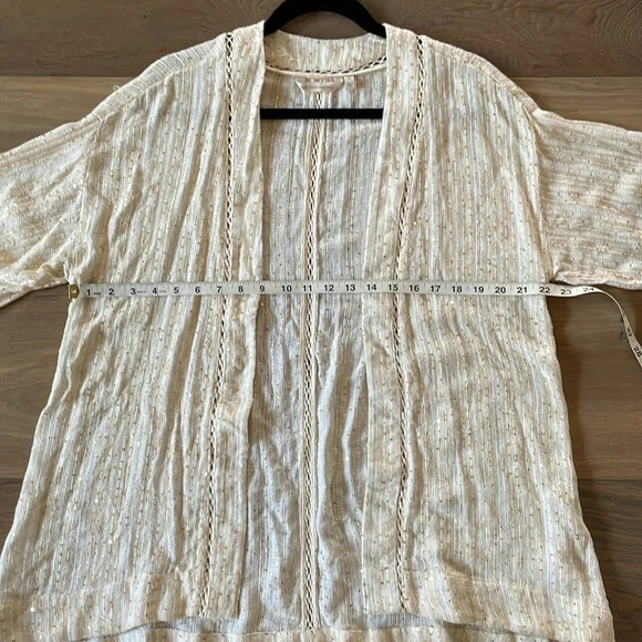 Soft Surroundings Loose Weave Ivory Gold Sequin Cardigan Boho Relaxed Top Sz XS - Picture 8 of 9